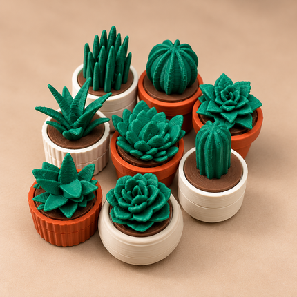 Succulents miniature 3D printed bookshelf accessories