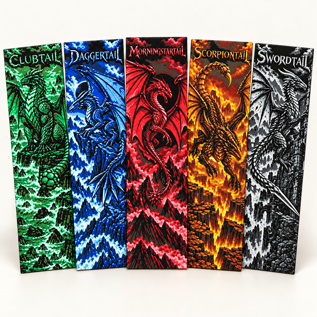 Dragon Type Bookmarks — five dragon types in different colors