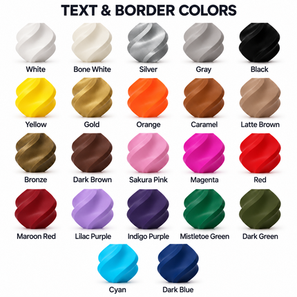 Text and border color guide showing all 22 available colors.
