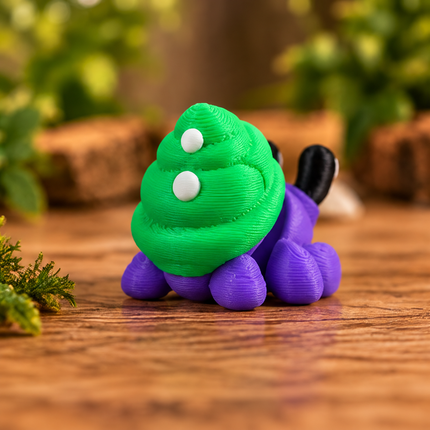 Purple Micro Hermit Crab with green spiral shell, rear view.