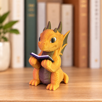 Reading Dragon - Gold bookish decor figurine