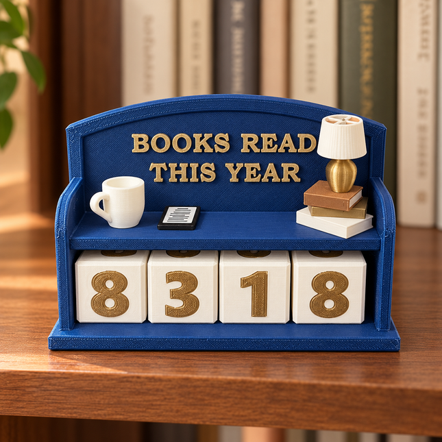 Blue Simple Book Counter with Books Read This Year text and number blocks