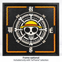 Straw Hat Pirate Compass 3D printed art in a black frame, front view. Frame optional; included only with w/Frame selection.